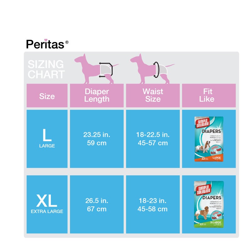 Peritas Disposable Dog Diapers | Female Dog Diapers |Puppy Diapers, Diapers for Dogs in Heat, or Dog Incontinence Diapers (12 Count, Large) - Image 2